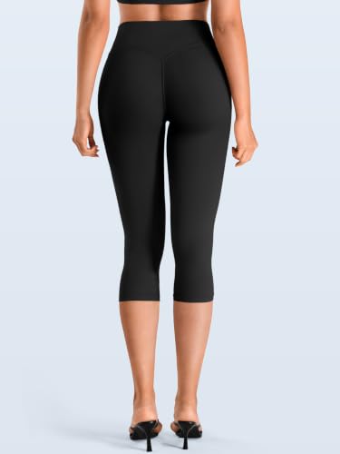 Women's Workout Capri Leggings with Hidden Scrunch - 17'' Inseam, Small, Black