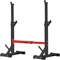 Red Adjustable Squat Rack Stand for Home Gym 550Lbs Capacity Barbell Storage