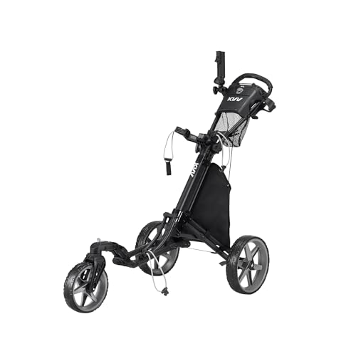 KVV 3-Wheel Golf Push Cart with 360° Swivel Front Wheel, Quick Fold & Umbrella Holder - Black/Charcoal