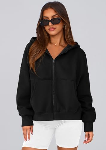 Women’s Black Medium Zip Up Hoodie Fleece Sweatshirt Casual Fall Jacket