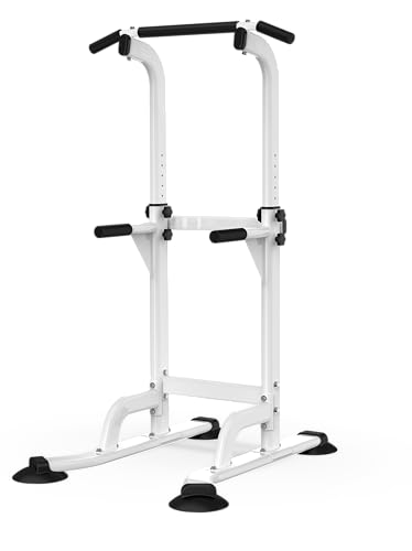 White Power Tower Pull Up Bar & Dip Station - Multi-Function Home Gym