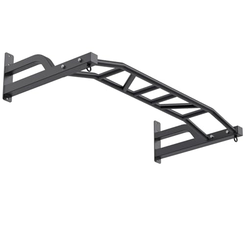 SELEWARE 48" Heavy Duty Wall Mount Pull Up Bar with Hangers - Black Variant B