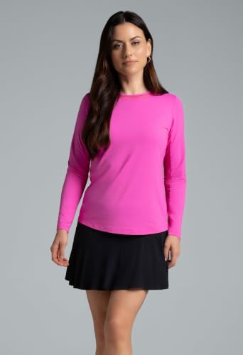 IBKUL Sun Protective UPF 50+ Icefil Cooling Long Sleeve Crew Neck Top XXL Hot Pink