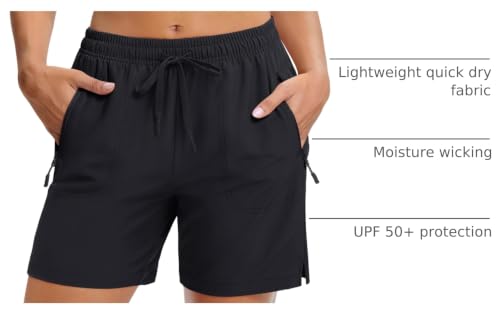 Women's 5 Inch Hiking Shorts - Medium Black UPF 50+ Quick Dry Athletic Summer Casual Pockets