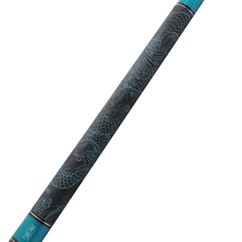 Pool Cue with Black Case - 19oz, 58 Inches, Mythological Symbols, Blue Dragon Variation