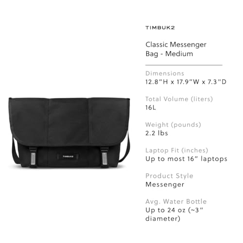 Messenger Bag for 13-17 Inch Laptop - Water-Resistant Eco Cordura, Medium Variation - Black