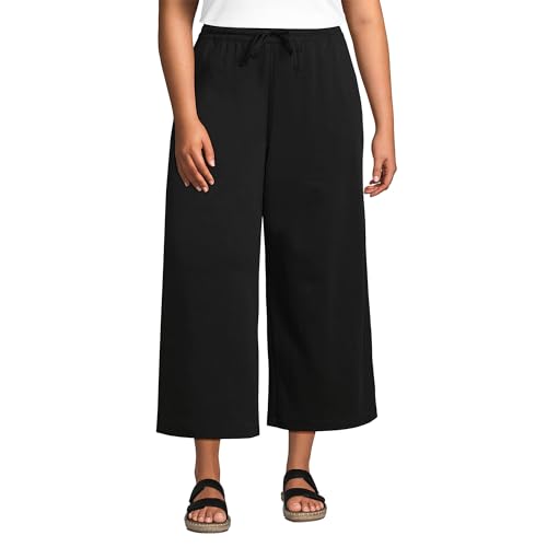 Lands' End Women's Sport Knit Cropped Pants with Drawstring - 2X Black