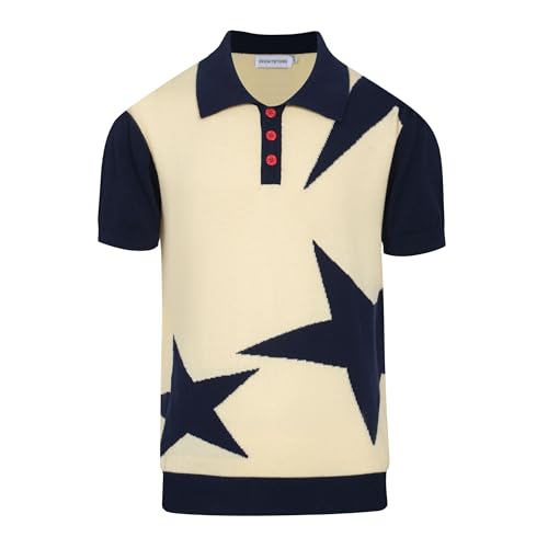 OXKNIT Men’s Knit Polo Shirt - Off-White Medium Short Sleeve Casual Golf T-Shirt