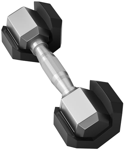 Black 60LB Signature Fitness Rubber Encased Hex Dumbbell Set with Rack