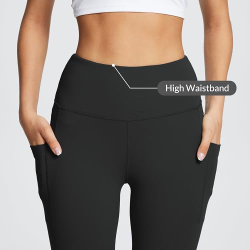 Women's High-Waisted Leggings with Pockets - 27 Inch Inseam, Large, Black