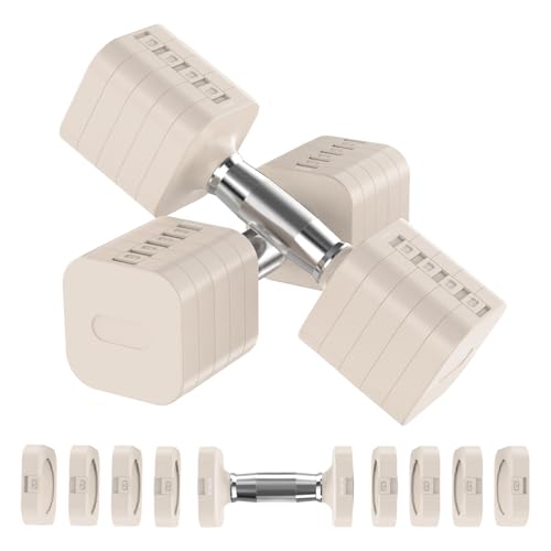 Adjustable Dumbbell Set 13.2LB Each Beige - Home Gym Equipment for Strength Training