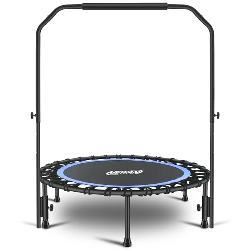 Blue 40-Inch Silent Mini Trampoline with Adjustable Handle Bar for Adults Fitness