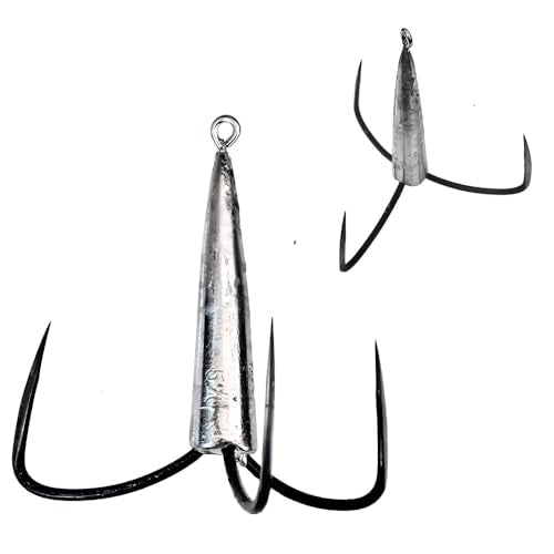 Weighted Treble Fishing Hooks 2pcs Pack - 4.0 oz Sharp Snagging Hooks for Bait Fish