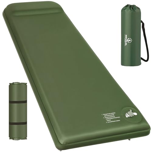 Wevelel Ultra-Thick Memory Foam Sleeping Pad - Military Yellow, 3.1 Inch Supportive Camping Mattress with Pillow