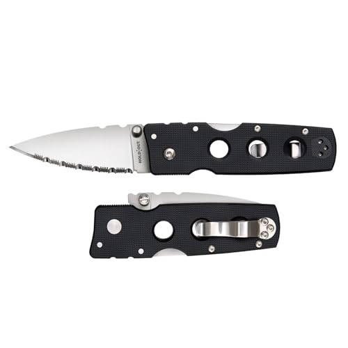 Cold Steel Hold Out 3" S35VN Serrated Folding Knife with G-10 Handle and Tri-Ad Lock