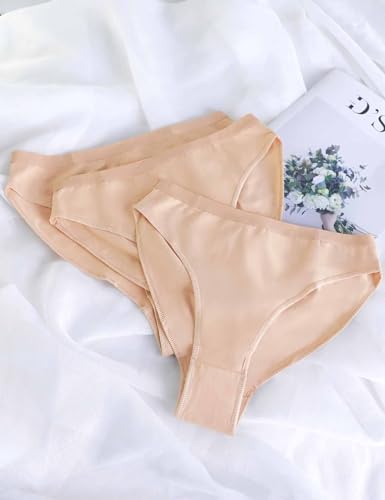 Girls Ballet Briefs Underwear - Tan Cotton Seamless 8-10 Years, 3 Pack