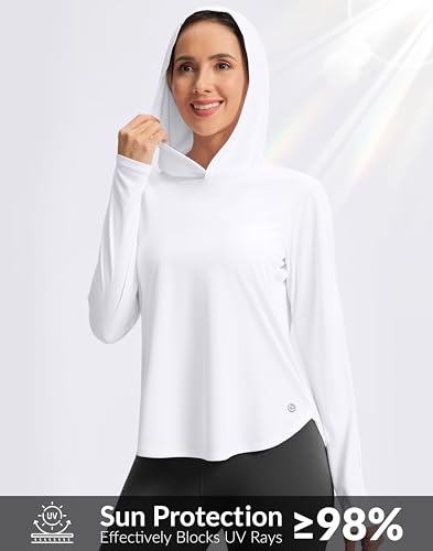 Women's UPF 50+ Sun Hoodie Shirt Long Sleeve Hiking Fishing Top - Medium / A-White