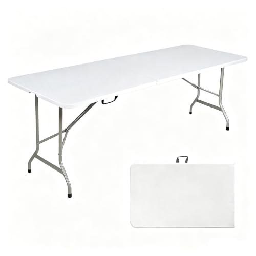 8ft Heavy Duty Foldable Plastic Banquet Table - No Assembly, Portable