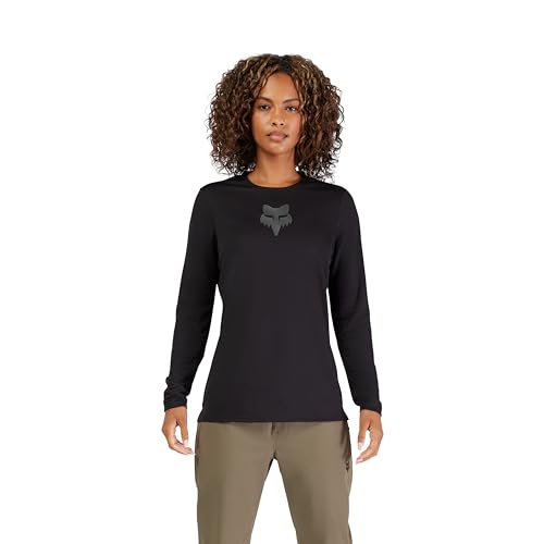 Women's Long Sleeve Mountain Bike Jersey - Black Fox Head, Size Medium