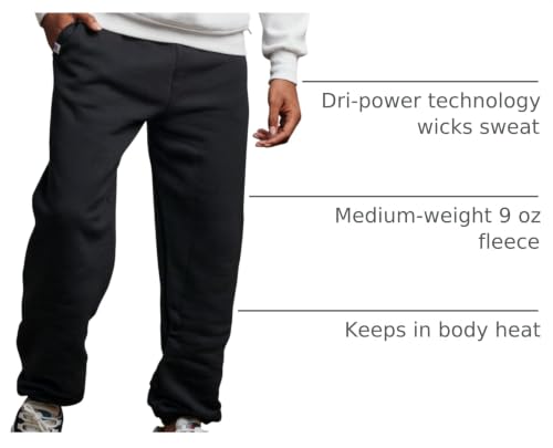 Russell Athletic Men's Dri Power Fleece Sweatpants with Pockets - Relaxed Fit, Elastic Bottom, Medium, 1 Pack - Black