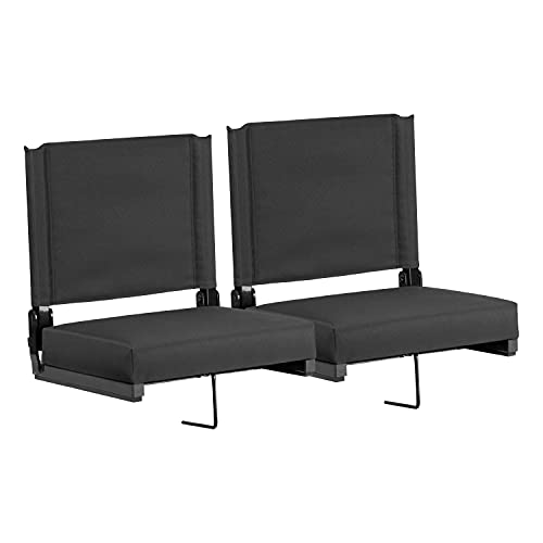 Ultra-Padded Folding Stadium Chairs Set of 2 - Black, Portable Support