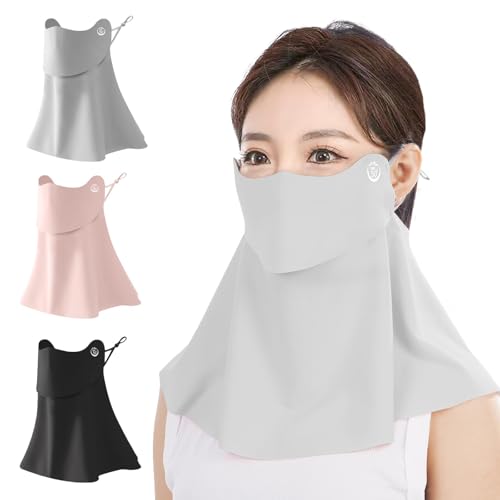 Grey UPF 50+ Cooling Face Mask with Breathable Mouth Opening, Washable UV Protection for Sports & Outdoor Activities