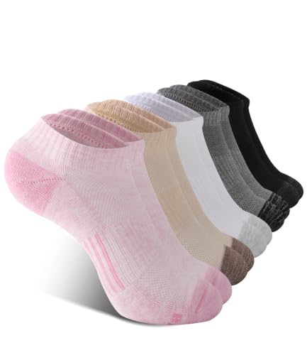 Bamboo Cool Athletic Ankle Socks - Moisture-Wicking, 5/6 Pairs, Black/White/Gray/Khaki/Pink, Medium