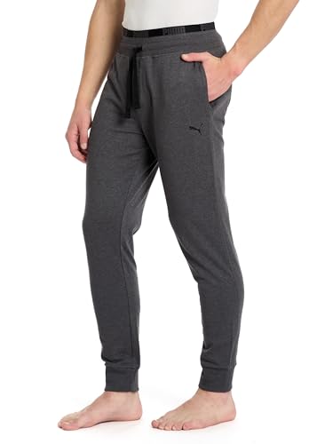 Men's French Terry Lounge Pants with Dual Band Waistband - Medium Dark Grey Heather White
