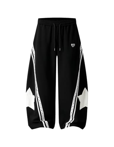 Medium Black Star Graphic Baggy Sweatpants for Women & Men - Wide Leg Lounge Pants