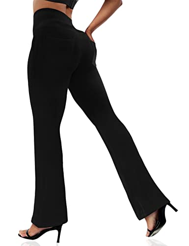 VOOVEEYA Women's Bootcut Leggings - Flare Yoga Pants with 4 Pockets, 30/31 Inch, Black