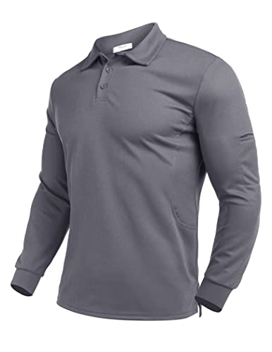 Men's Long Sleeve Polo Shirt - Quick Dry Golf Polo XX-Large Grey