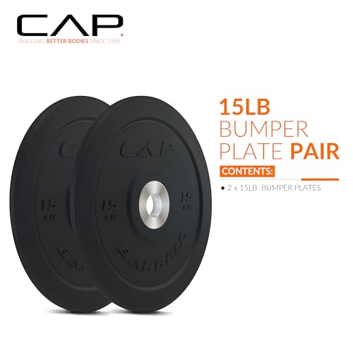 PRO 15lb Pair Rubber Olympic Bumper Plates for Weightlifting - Multiple Colors
