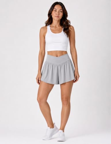 Women's Crossover Flowy Shorts 3-Pack with Pockets - Large Gray Black Slate Blue