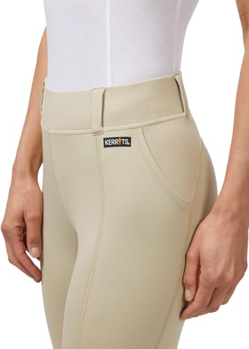 Kerrits Women's Performance Knee Patch Horse Riding Tights - Tan Medium - Breathable Equestrian Leggings with Pockets