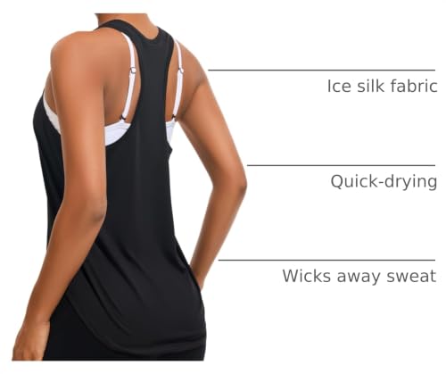 Joyspels Women’s Workout Tank Top – Black, Medium, Ice Silk, Quick-Dry Racerback