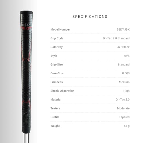 Golf Grip Bundle - 9 Standard Size Dri-Tac 2.0 Polymer Golf Grips Black and Red