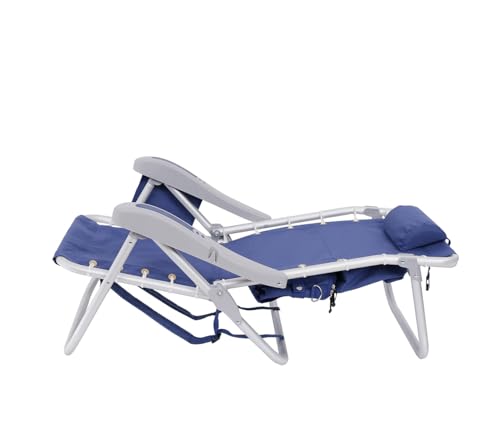 BeachMall Navy Heavy Duty Aluminum Folding Beach Chair with Cooler - 11-inch Seat Height, 5 Recline Positions, Backpack Design