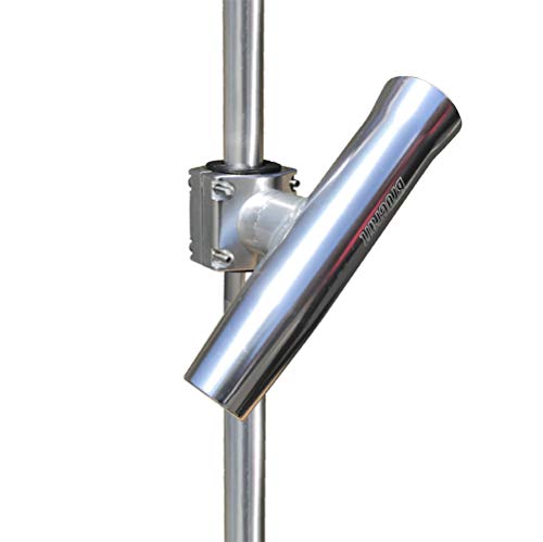 Vertical & Horizontal Adjustable Boat T-Top Rod Holder Clamp-On - Silver Aluminum, Degree Rotatable - Fits 1-2 Inch Pipes