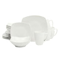 Gibson Home Zen Buffet White Porcelain Dinnerware Set for 4 - 16 Pieces, Square Plates Bowls & Mugs, Chip & Scratch Resistant, Dishwasher & Microwave Safe