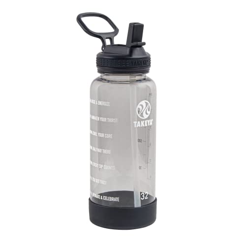 Takeya 32 Oz Motivational Water Bottle with Straw Lid - Stormy Black