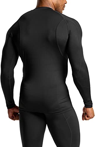 TSLA Men's UPF 50+ Compression Shirt - Athletic Black XL, Long Sleeve Workout Top