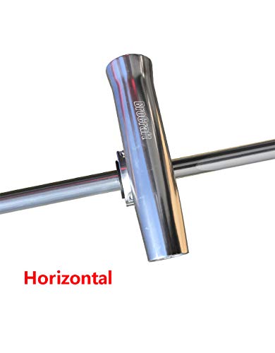 Vertical & Horizontal Adjustable Boat T-Top Rod Holder Clamp-On - Silver Aluminum, Degree Rotatable - Fits 1-2 Inch Pipes