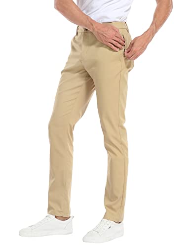 Men's Lightweight Slim Fit Golf Pants 34W x 32L Khaki Performance Stretch