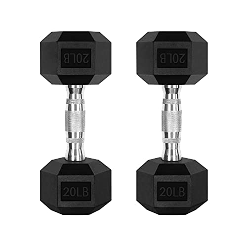 RitFit Rubber Coated Hex Dumbbell Set 2 x 20 lbs for Home Gym Strength Training