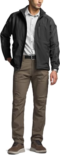 CQR Men's Tactical Softshell Jacket Large Operator X Black - Winter Warm Fleece, Water-Resistant Outdoor Coat