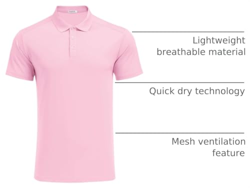 PINSPARK Men's Short Sleeve Golf Polo Shirt - Large Dark Pink Slim Fit Quick Dry