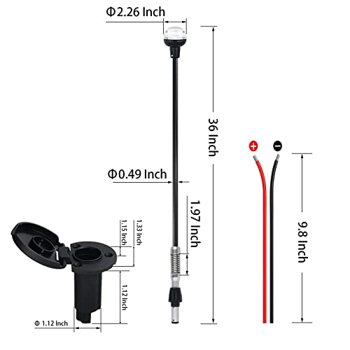 Besramtic Marine Navigation Anchor Light with Glass Fiber Pole - All Round White LED, 2 NM USCG Approved, 12V, 36-Inch Spring Flexible Pole