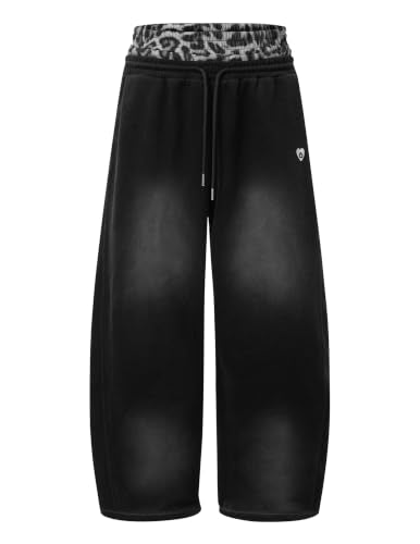 Aelfric Eden Washed Leopard Double Waist Baggy Sweatpants for Men & Women - Medium Black