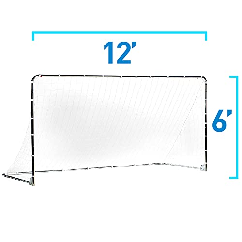 Franklin Sports Folding Steel Soccer Goal 12' x 6' - Silver, Quick Setup