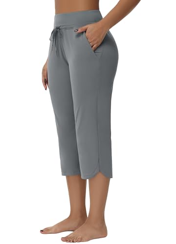 Women's Swim Capris Long Shorts - Quick Dry, UPF 50+ Lightweight, Zipper Pockets - Dark Gray, Large
